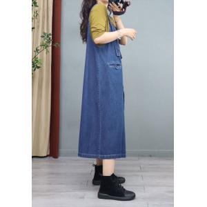 Ulzzang Style Side Slit Denim Dress A-Line Overall Dress