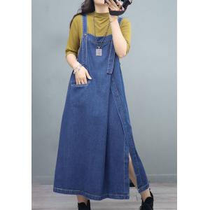 Ulzzang Style Side Slit Denim Dress A-Line Overall Dress