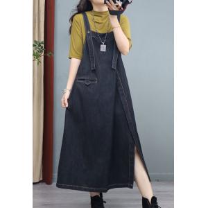 Ulzzang Style Side Slit Denim Dress A-Line Overall Dress