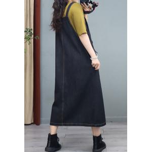 Ulzzang Style Side Slit Denim Dress A-Line Overall Dress