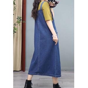 Ulzzang Style Side Slit Denim Dress A-Line Overall Dress