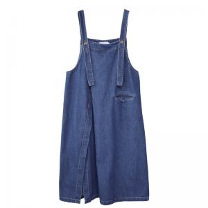 Ulzzang Style Side Slit Denim Dress A-Line Overall Dress