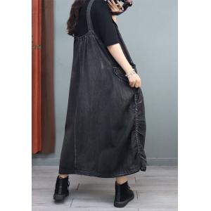 Side Belted Plus Size Overall Dress Pleated Denim Dress