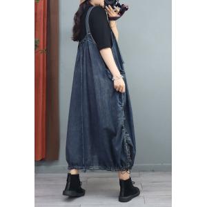 Side Belted Plus Size Overall Dress Pleated Denim Dress