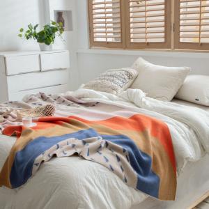 Rainbow Pattern Cotton Blanket Knitting Comfy Bedding