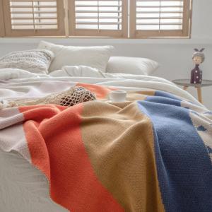 Rainbow Pattern Cotton Blanket Knitting Comfy Bedding