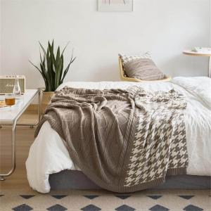 Fall Cotton Cable Knit Throw Classic Houndstooth Blanket