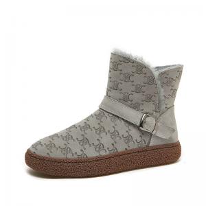 Fleeced Lining Warm Winter Boots Buckle Leather Snow Boots