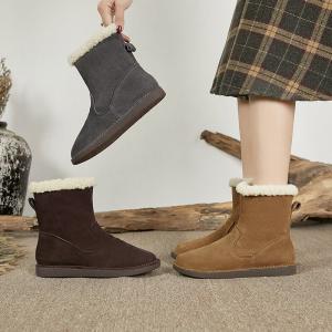 Warm Fur Lining Suede Boots Womens Leather Snow Booties