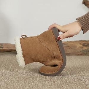 Warm Fur Lining Suede Boots Womens Leather Snow Booties