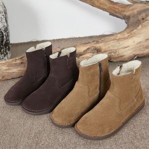 Side Zip Classic Suede Snow Boots Fur Lined Flat Ankle Boots