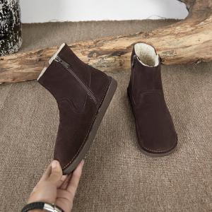 Side Zip Classic Suede Snow Boots Fur Lined Flat Ankle Boots