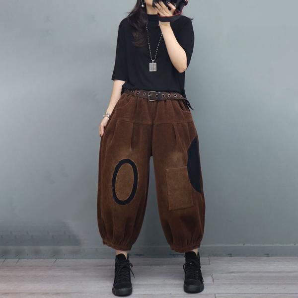 Plus Size Balloon Leg Corduroy Pants Thick Fleeced Lining Winter Pants