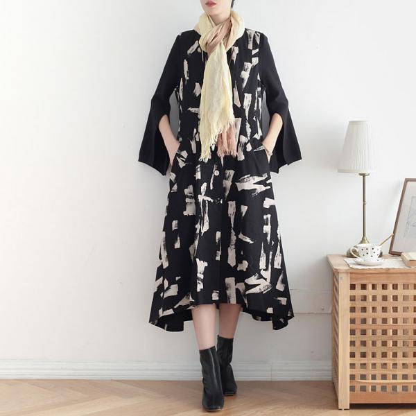 Graffiti Printing Long Vest Cotton Linen Sleeveless Dress