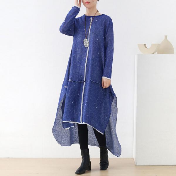 Asymmetrical Crew Neck Wool Dress Dotted Sweater Dress