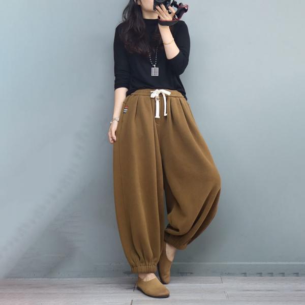 Casual Cotton Sweat Pants Plain Fleeced Plus Size Pants