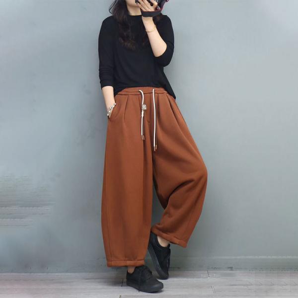 Double Zips Wide Leg Pants Fleeced Lined Cotton Sweat Pants