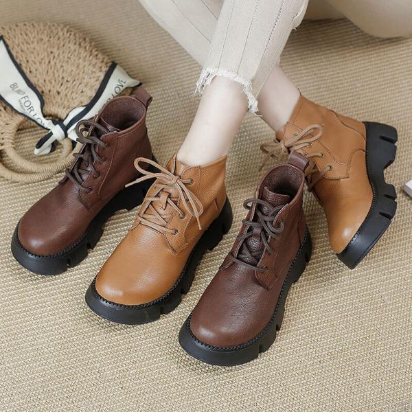 Hippie Style Chunky Heels Martin Boots Womens Leather Footwear