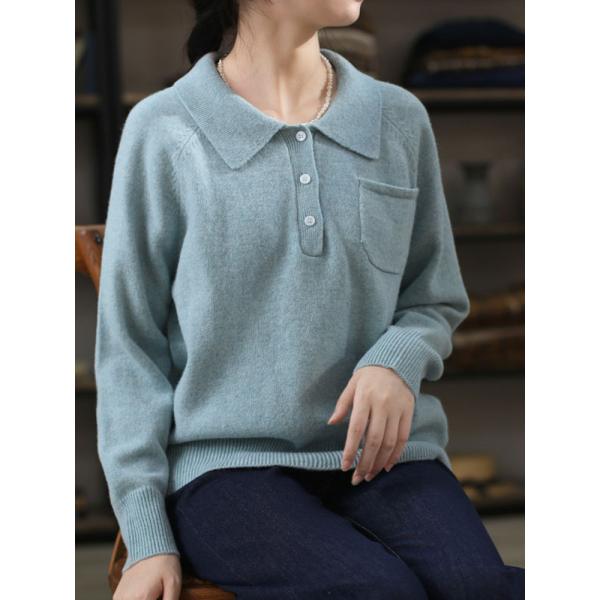 Pastel Colors Wool Henley Shirt Winter Polo Neck Sweater