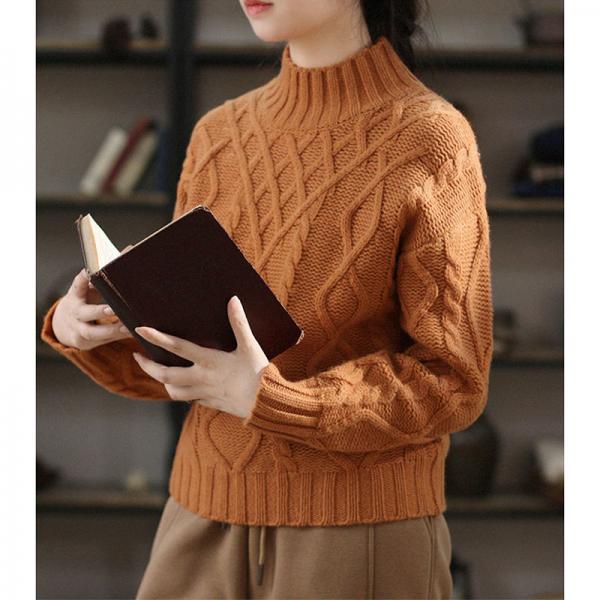 High Collar Cable Knit Sweater Winter Short Sweater