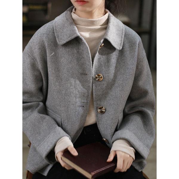 Double-Faced Woolen Gray Coat Handmade Short Coat