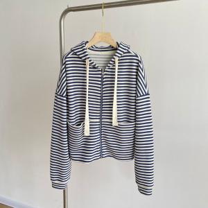 Coffee Striped Hoodie Jacket Cotton Knitting Coat