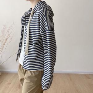 Coffee Striped Hoodie Jacket Cotton Knitting Coat