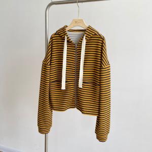 Coffee Striped Hoodie Jacket Cotton Knitting Coat