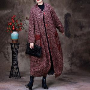 Alpaca Wool Plus Size Tweed Coat Big Pocket Senior Women Coat