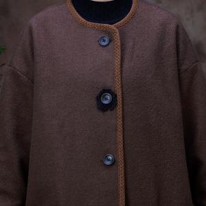 Star Patchwork Dark Coffee Winter Coat H-Shaped Wool Coat