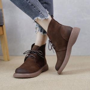 Low Heels Lace Up Martin Boots Womens Cowhide Desert Boots