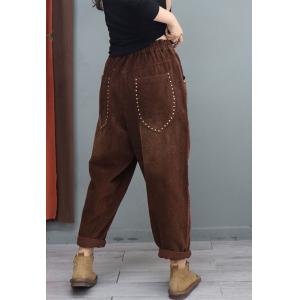 Rivet Decoration Corduroy Pants Womens Loose Tapered Pants