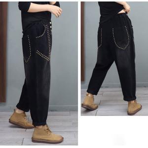 Rivet Decoration Corduroy Pants Womens Loose Tapered Pants