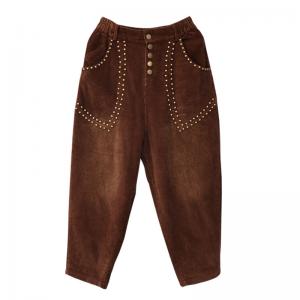 Rivet Decoration Corduroy Pants Womens Loose Tapered Pants