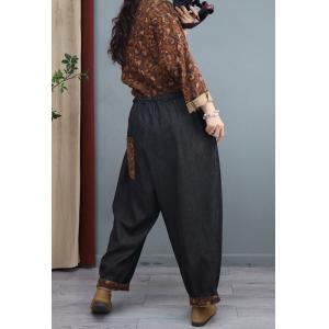 High-Waist Ethnic Cinched Jumpsuits Floral Cotton Linen Coveralls