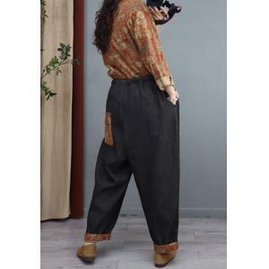 High-Waist Ethnic Cinched Jumpsuits Floral Cotton Linen Coveralls