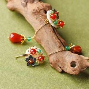 Red Agate Long Earrings Shell Flowers Pendant Earrings