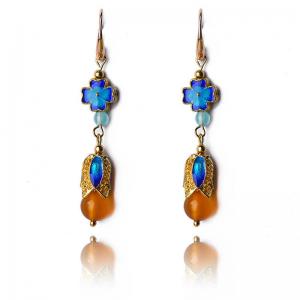 Chinese Traditional Agate Earrings Cloisonne Blue Earrings