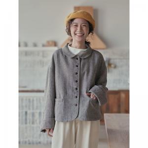 Wool Blend Coffee Short Coat Vintage Quilted Business Jacket