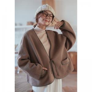 Street Style Winter Fluffy Toggle Coat Plain Short Cardigan