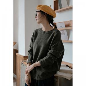 Solid Color Versatile Crew Neck Sweater Loose Sheep Wool Sweater