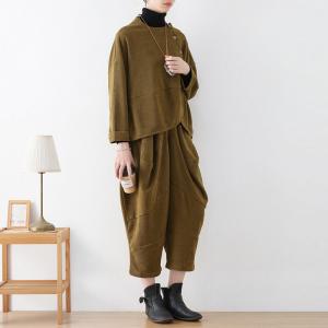 Button Down Corduroy Tunic with Baggy Cropped Harem Pants