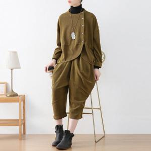 Button Down Corduroy Tunic with Baggy Cropped Harem Pants