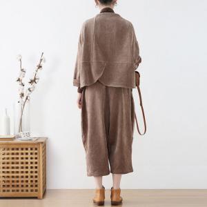 Button Down Corduroy Tunic with Baggy Cropped Harem Pants