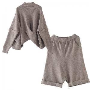 Mock Neck Designer Sweater with Wide Leg Knit Pants