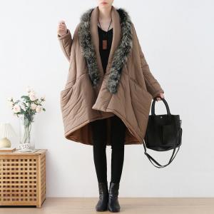 Fur Collar Plus Size Puffer Coat Midi Cocoon Quilted Coat