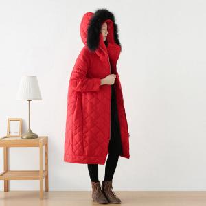 Pop Hue Front Zip Hooded Coat Midi Winter Puffer Coat for Women