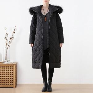 Pop Hue Front Zip Hooded Coat Midi Winter Puffer Coat for Women