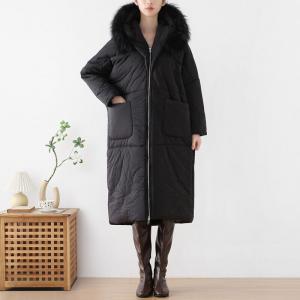 Straight Pockets Fur Hooded Bubble Coat Quilted Classic Puffer Coat