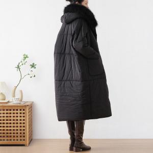 Straight Pockets Fur Hooded Bubble Coat Quilted Classic Puffer Coat